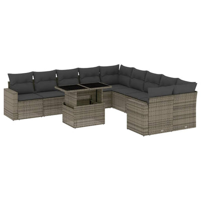11 Piece Garden Sofa Set with Cushions Grey Poly Rattan Payday Deals
