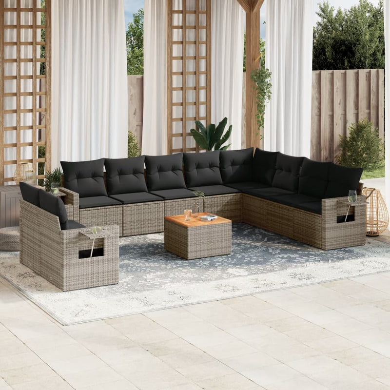 11 Piece Garden Sofa Set with Cushions Grey Poly Rattan Payday Deals