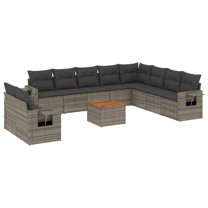 11 Piece Garden Sofa Set with Cushions Grey Poly Rattan Payday Deals