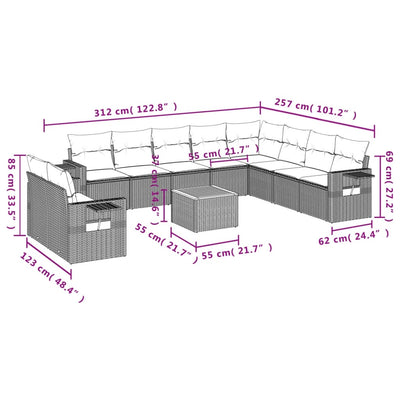 11 Piece Garden Sofa Set with Cushions Grey Poly Rattan Payday Deals