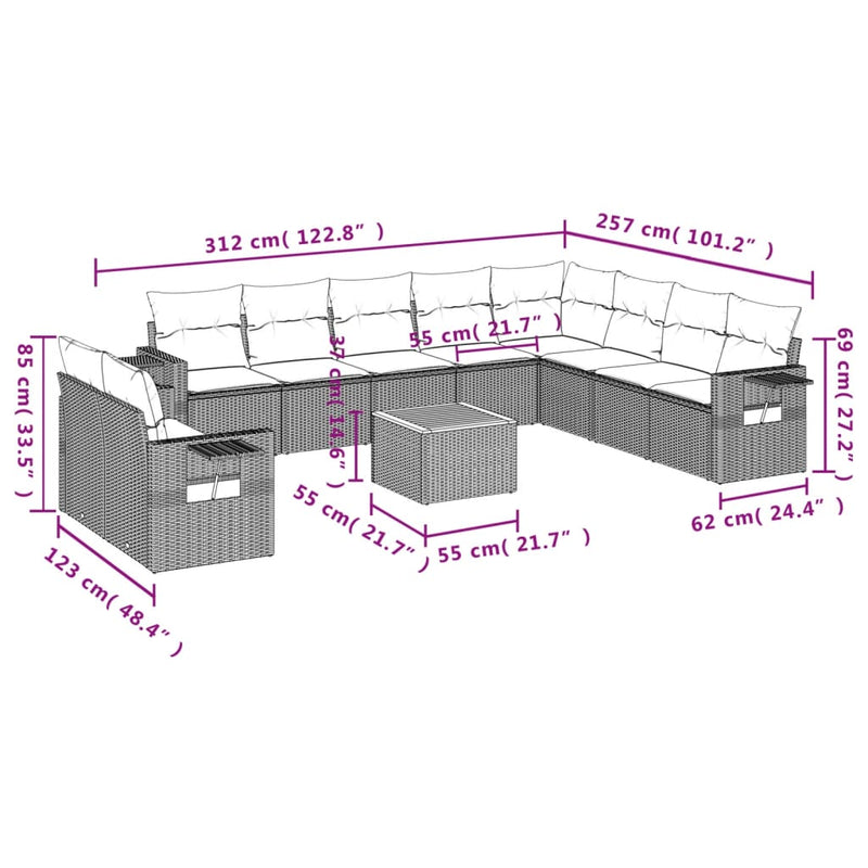 11 Piece Garden Sofa Set with Cushions Grey Poly Rattan Payday Deals
