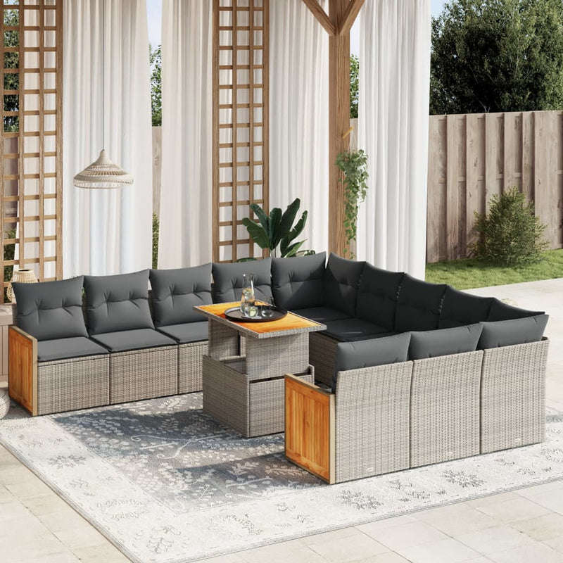 11 Piece Garden Sofa Set with Cushions Grey Poly Rattan Payday Deals