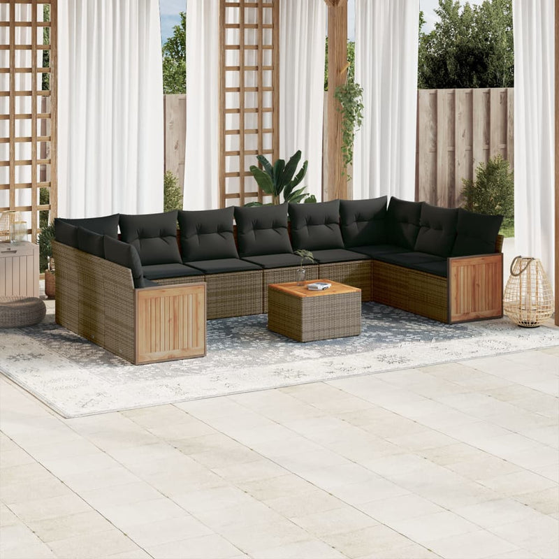 11 Piece Garden Sofa Set with Cushions Grey Poly Rattan Payday Deals