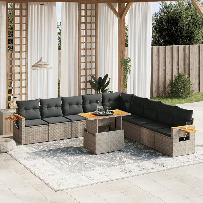 11 Piece Garden Sofa Set with Cushions Grey Poly Rattan Payday Deals