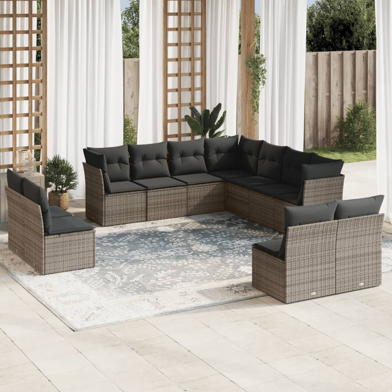 11 Piece Garden Sofa Set with Cushions Grey Poly Rattan Payday Deals