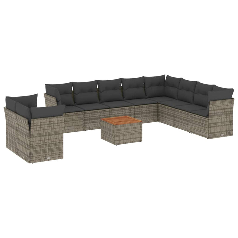 11 Piece Garden Sofa Set with Cushions Grey Poly Rattan Payday Deals