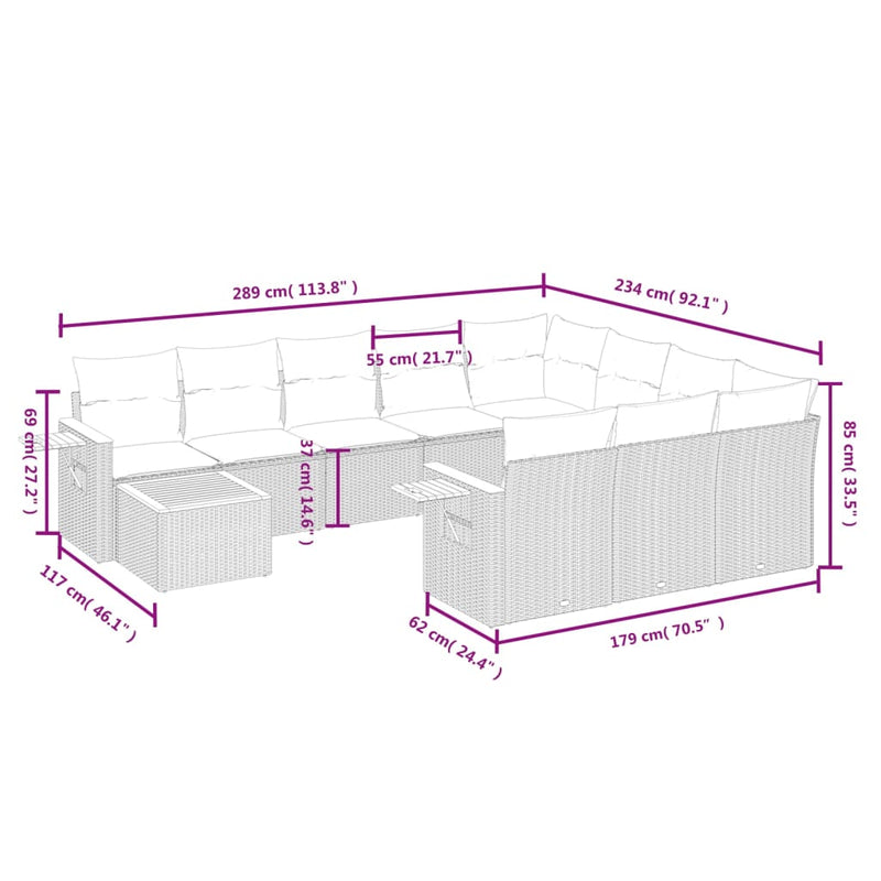 11 Piece Garden Sofa Set with Cushions Grey Poly Rattan Payday Deals