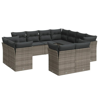 11 Piece Garden Sofa Set with Cushions Grey Poly Rattan Payday Deals