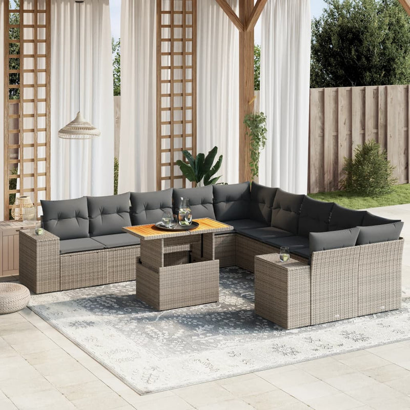 11 Piece Garden Sofa Set with Cushions Grey Poly Rattan Payday Deals