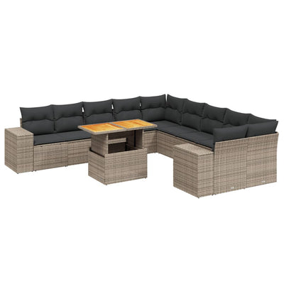 11 Piece Garden Sofa Set with Cushions Grey Poly Rattan Payday Deals