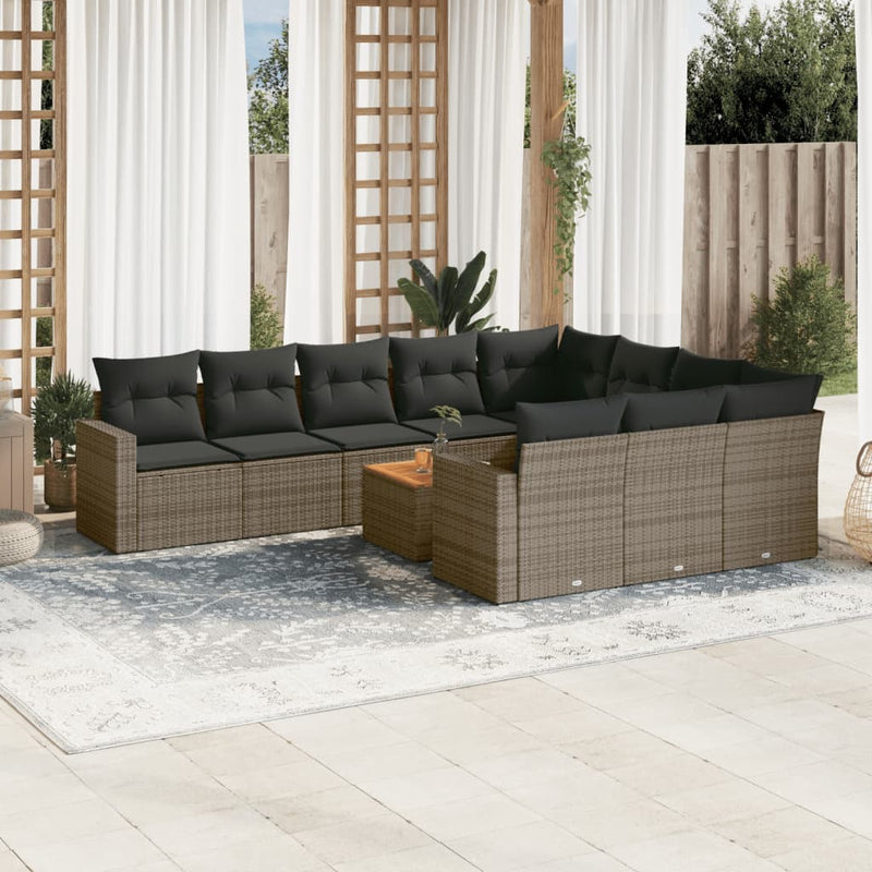 11 Piece Garden Sofa Set with Cushions Grey Poly Rattan Payday Deals