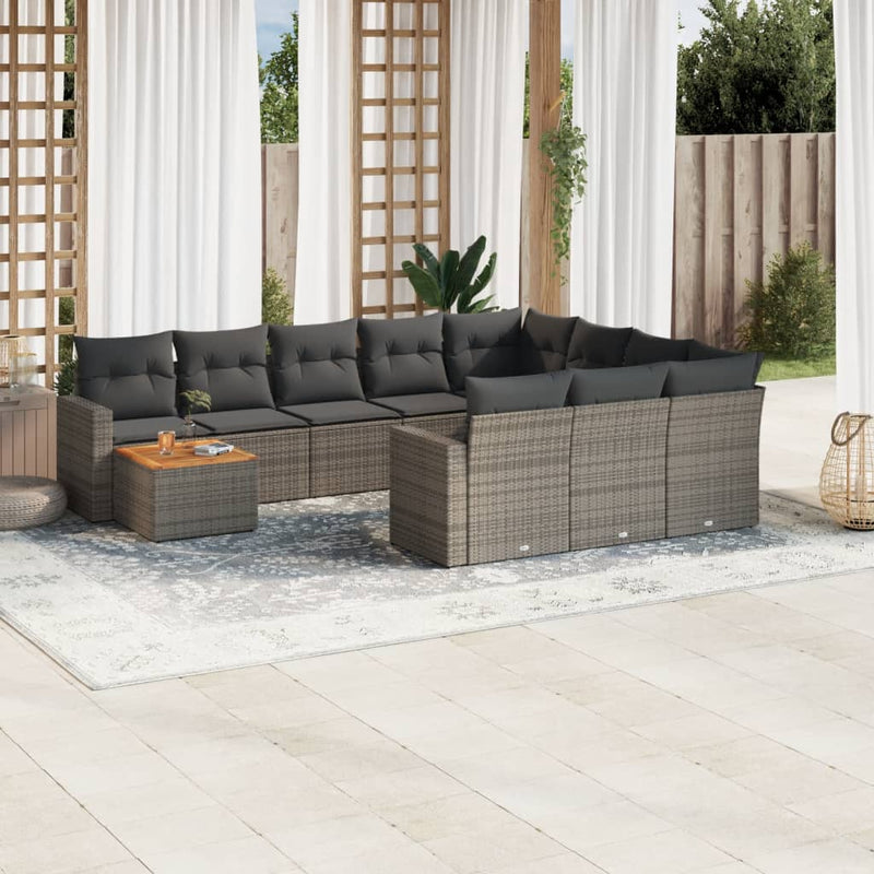11 Piece Garden Sofa Set with Cushions Grey Poly Rattan Payday Deals