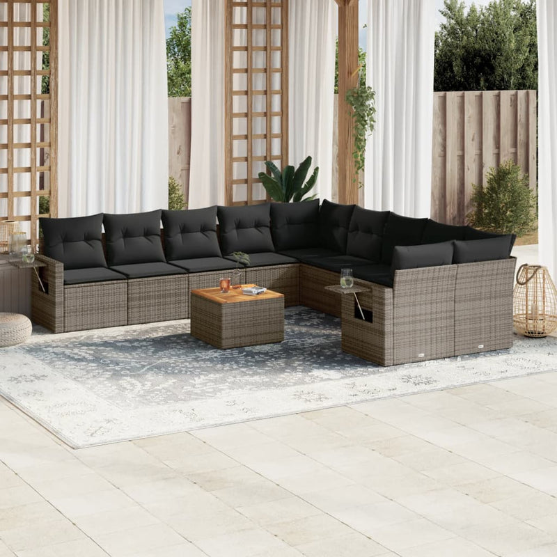 11 Piece Garden Sofa Set with Cushions Grey Poly Rattan Payday Deals