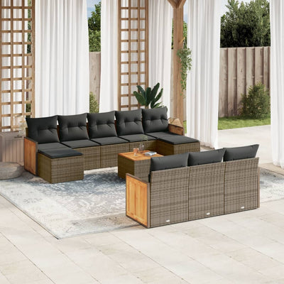 11 Piece Garden Sofa Set with Cushions Grey Poly Rattan Payday Deals