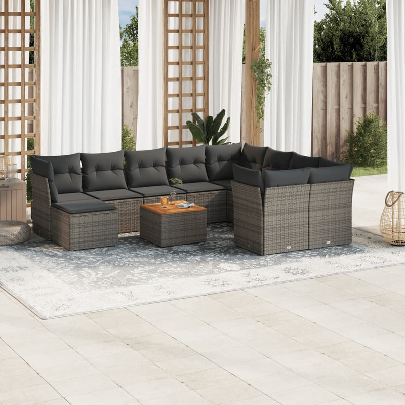 11 Piece Garden Sofa Set with Cushions Grey Poly Rattan Payday Deals