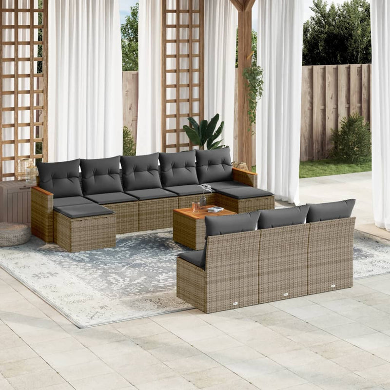 11 Piece Garden Sofa Set with Cushions Grey Poly Rattan Payday Deals