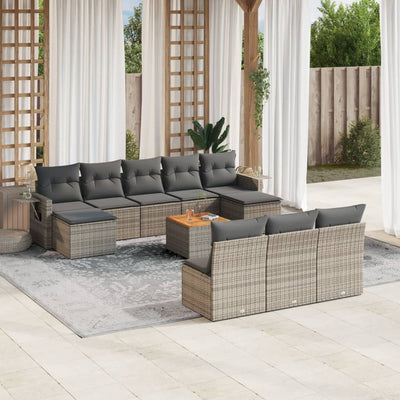 11 Piece Garden Sofa Set with Cushions Grey Poly Rattan Payday Deals