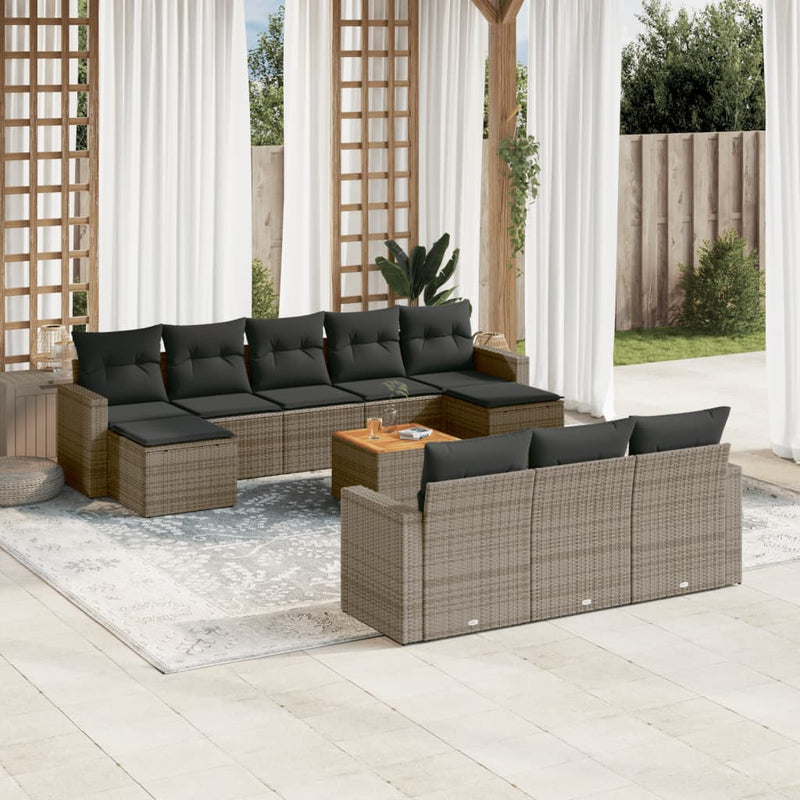 11 Piece Garden Sofa Set with Cushions Grey Poly Rattan Payday Deals