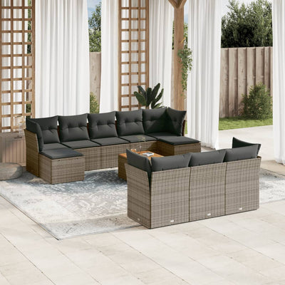 11 Piece Garden Sofa Set with Cushions Grey Poly Rattan Payday Deals