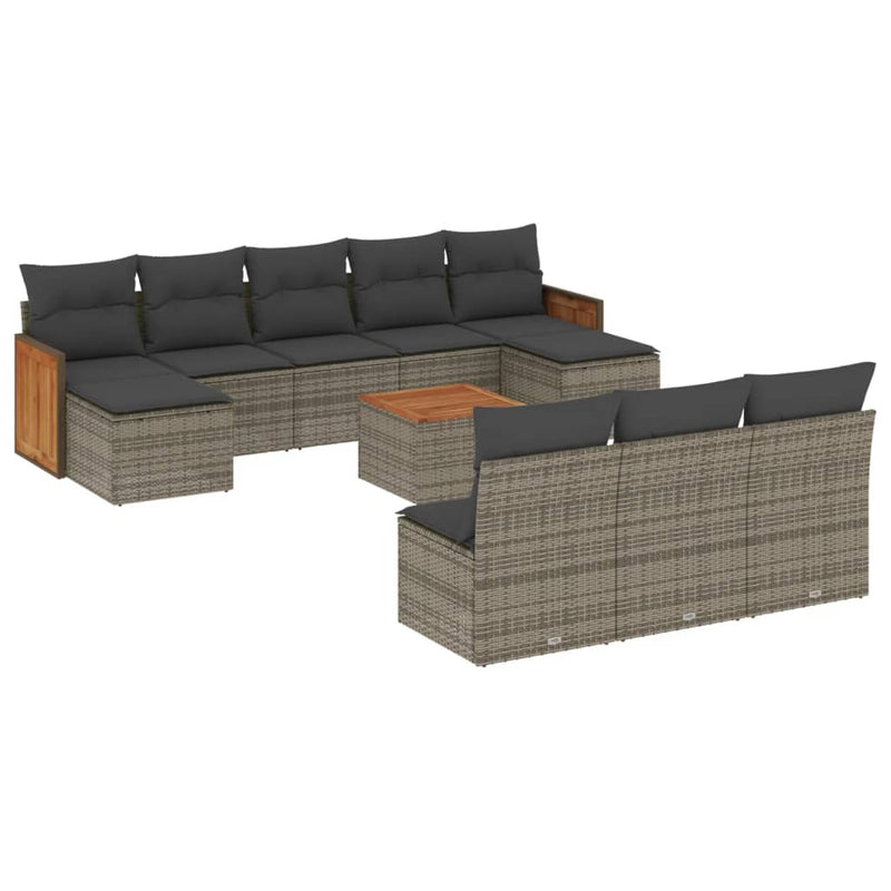 11 Piece Garden Sofa Set with Cushions Grey Poly Rattan Payday Deals