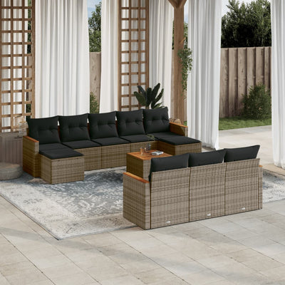 11 Piece Garden Sofa Set with Cushions Grey Poly Rattan Payday Deals