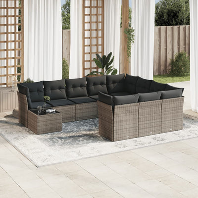 11 Piece Garden Sofa Set with Cushions Grey Poly Rattan Payday Deals