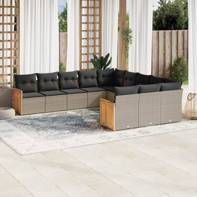 11 Piece Garden Sofa Set with Cushions Grey Poly Rattan Payday Deals