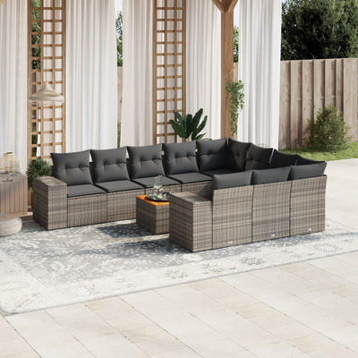 11 Piece Garden Sofa Set with Cushions Grey Poly Rattan Payday Deals