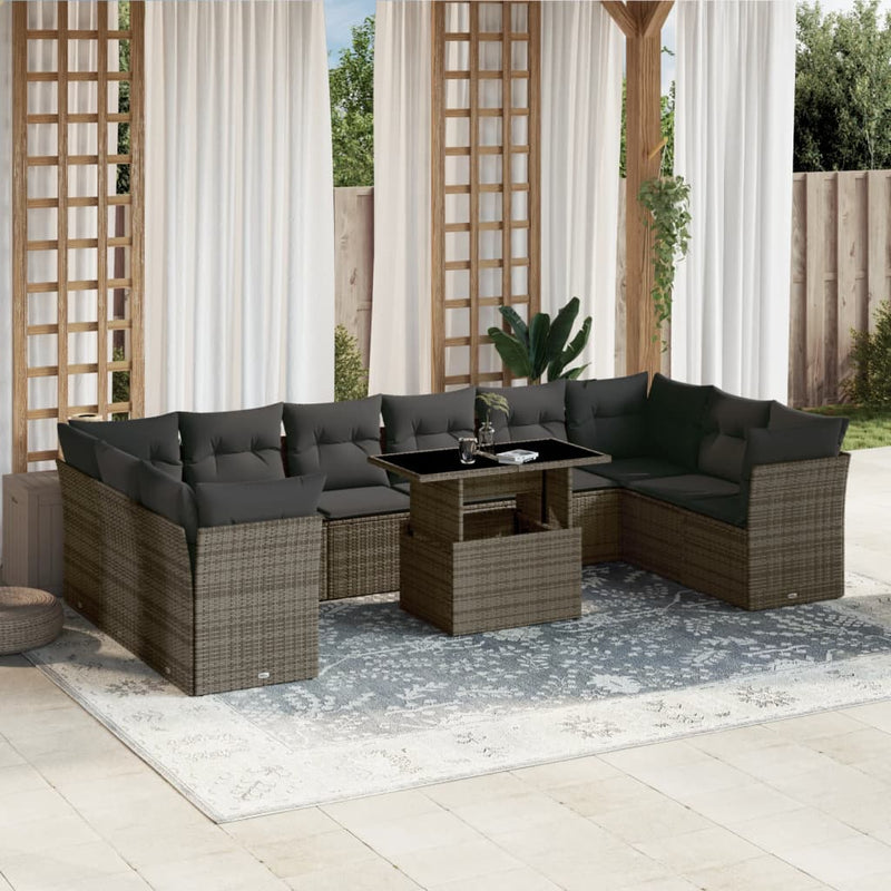 11 Piece Garden Sofa Set with Cushions Grey Poly Rattan Payday Deals