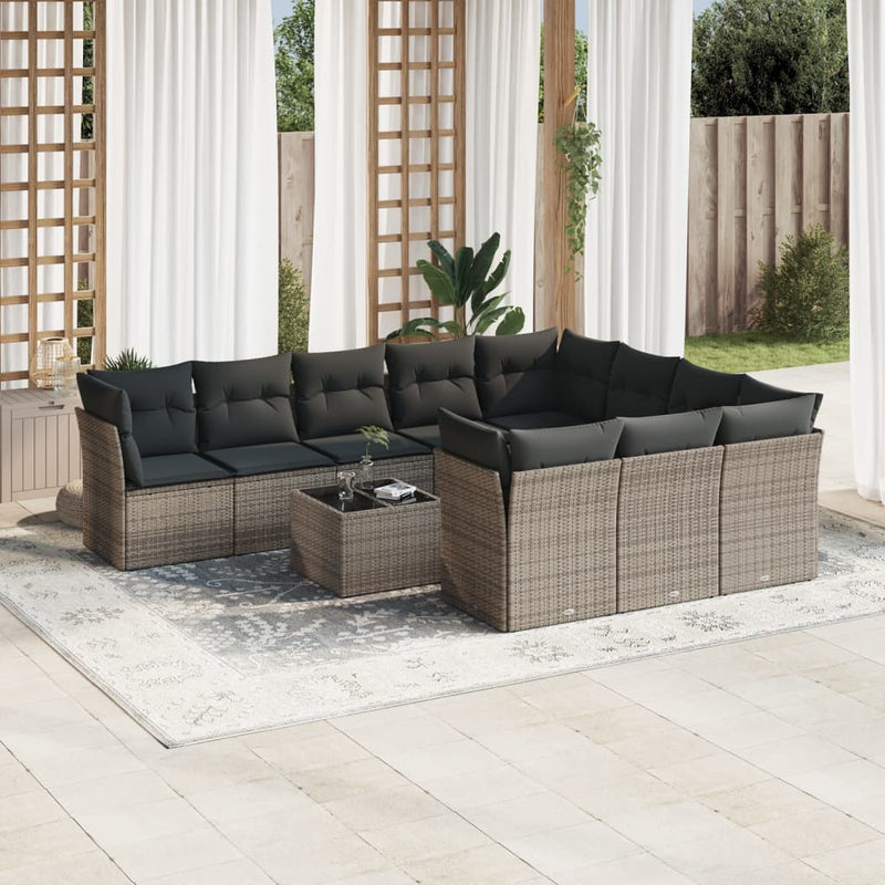 11 Piece Garden Sofa Set with Cushions Grey Poly Rattan Payday Deals