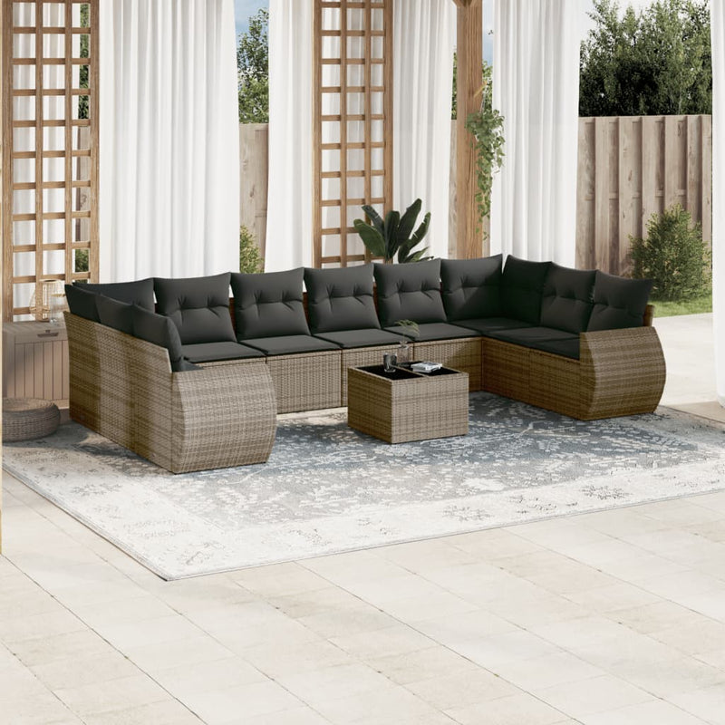 11 Piece Garden Sofa Set with Cushions Grey Poly Rattan Payday Deals