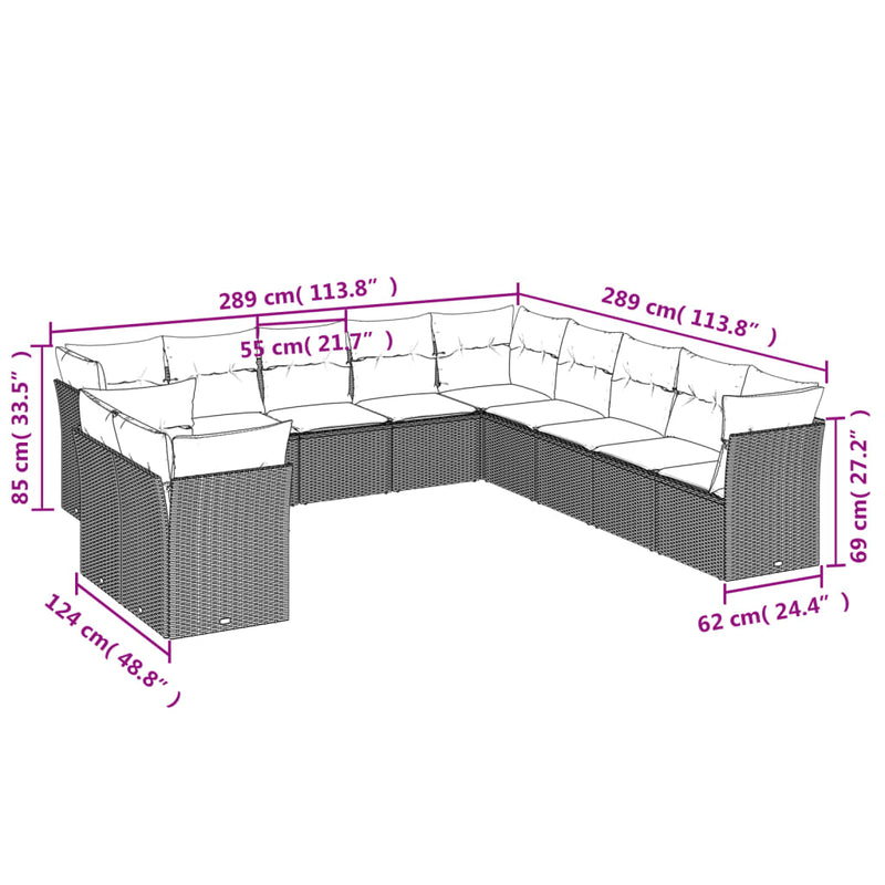 11 Piece Garden Sofa Set with Cushions Grey Poly Rattan Payday Deals