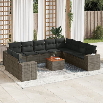 11 Piece Garden Sofa Set with Cushions Grey Poly Rattan