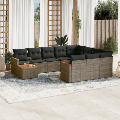 11 Piece Garden Sofa Set with Cushions Grey Poly Rattan Payday Deals