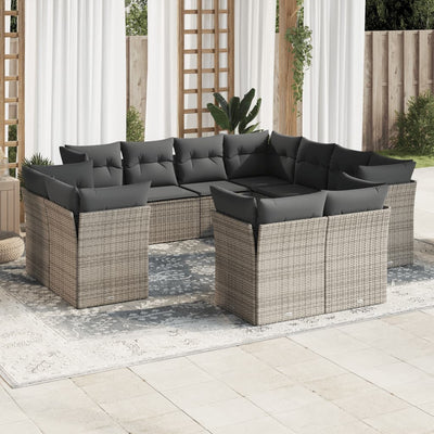 11 Piece Garden Sofa Set with Cushions Grey Poly Rattan