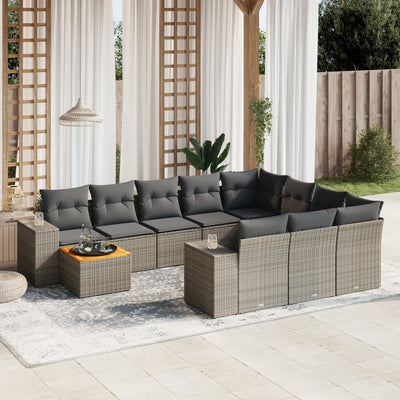 11 Piece Garden Sofa Set with Cushions Grey Poly Rattan