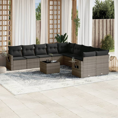 11 Piece Garden Sofa Set with Cushions Grey Poly Rattan Payday Deals