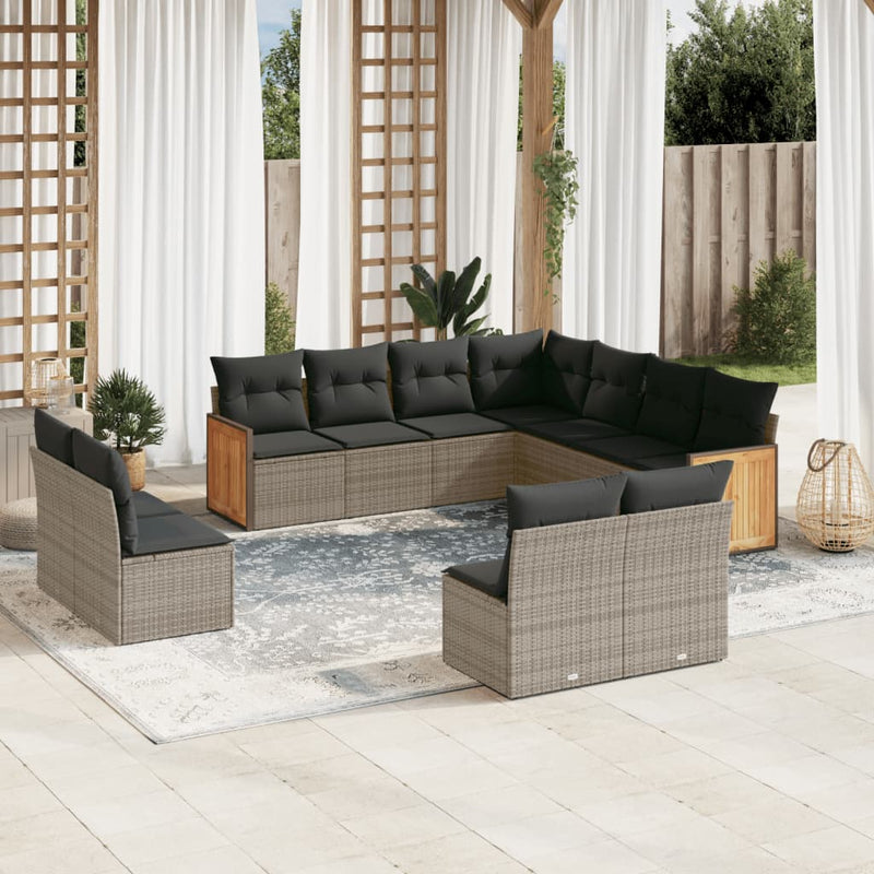 11 Piece Garden Sofa Set with Cushions Grey Poly Rattan Payday Deals