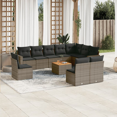 11 Piece Garden Sofa Set with Cushions Grey Poly Rattan Payday Deals