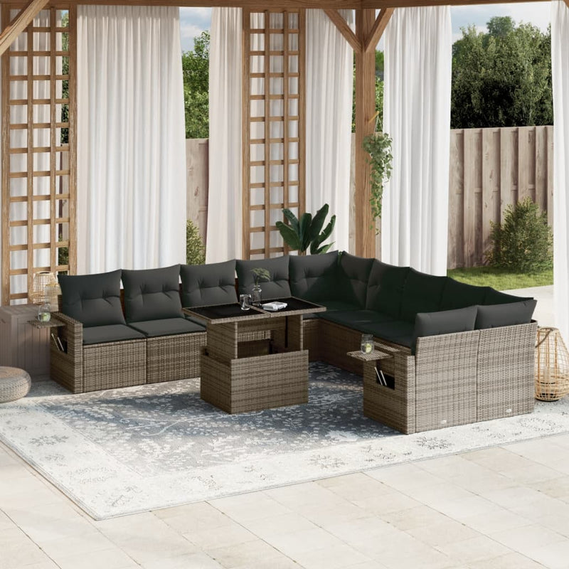 11 Piece Garden Sofa Set with Cushions Grey Poly Rattan Payday Deals