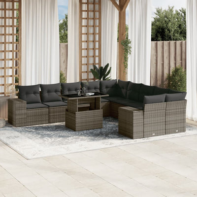 11 Piece Garden Sofa Set with Cushions Grey Poly Rattan Payday Deals