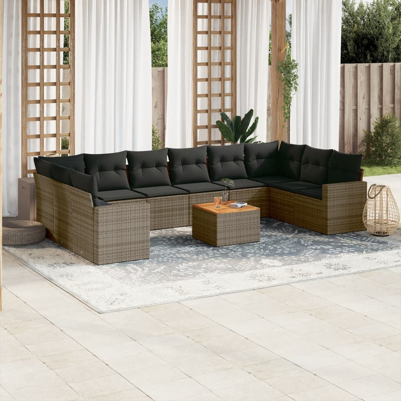 11 Piece Garden Sofa Set with Cushions Grey Poly Rattan Payday Deals