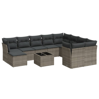 11 Piece Garden Sofa Set with Cushions Grey Poly Rattan Payday Deals