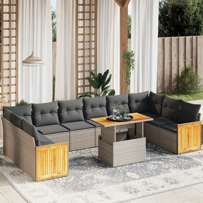 11 Piece Garden Sofa Set with Cushions Grey Poly Rattan Payday Deals