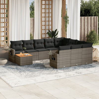 11 Piece Garden Sofa Set with Cushions Grey Poly Rattan