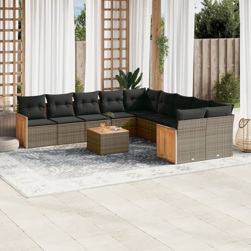 11 Piece Garden Sofa Set with Cushions Grey Poly Rattan Payday Deals