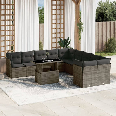 11 Piece Garden Sofa Set with Cushions Grey Poly Rattan Payday Deals