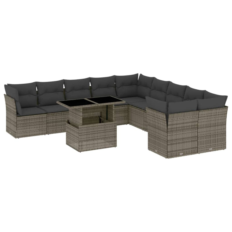 11 Piece Garden Sofa Set with Cushions Grey Poly Rattan Payday Deals