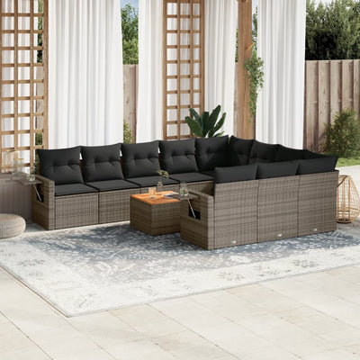 11 Piece Garden Sofa Set with Cushions Grey Poly Rattan