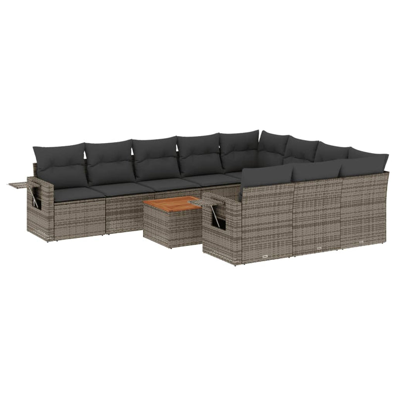 11 Piece Garden Sofa Set with Cushions Grey Poly Rattan Payday Deals